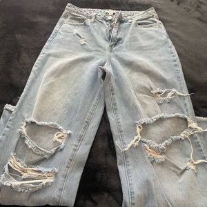 “BP” light blue washed, ripped mom jeans. Size 28.